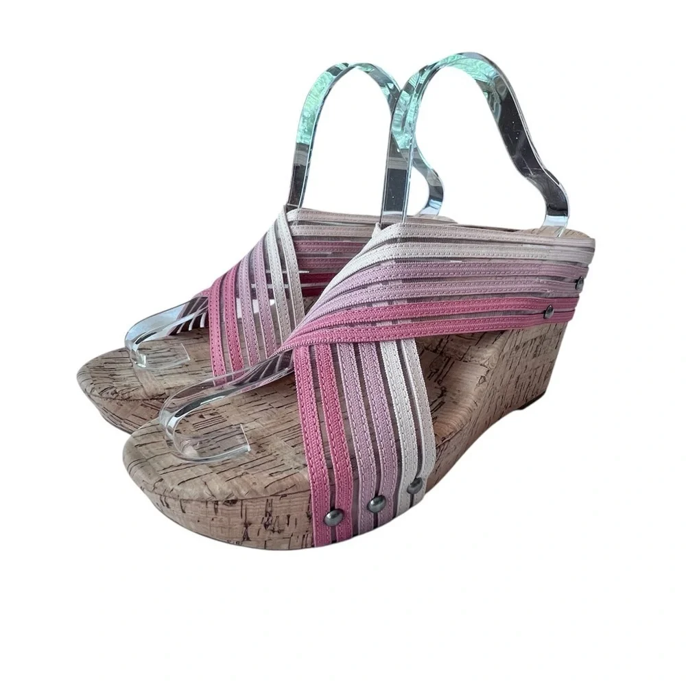Lucky Brand Mykayla Cork Wedge Open Toe Sandals‎ Multicolor Women’s Size 9.5